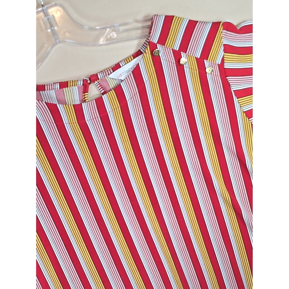 Liz Claiborn Blouse Womens Stiped Large Red, White, Black, Yellow, Pink